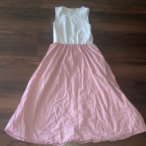 White and Pink Sleeveless Dress with Pockets